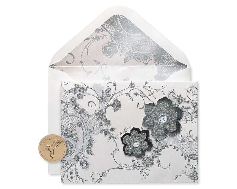 Papyrus Blank Cards with Envelopes, Lace and Flowers with Glitter (8-Count) - Image 1